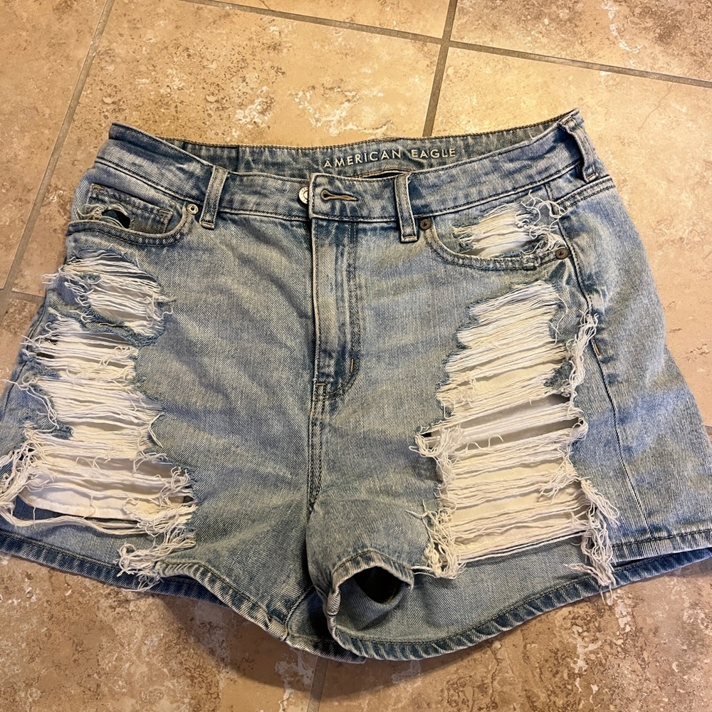 American Eagle Outfitters Ripped Jean Shorts - Light Blue